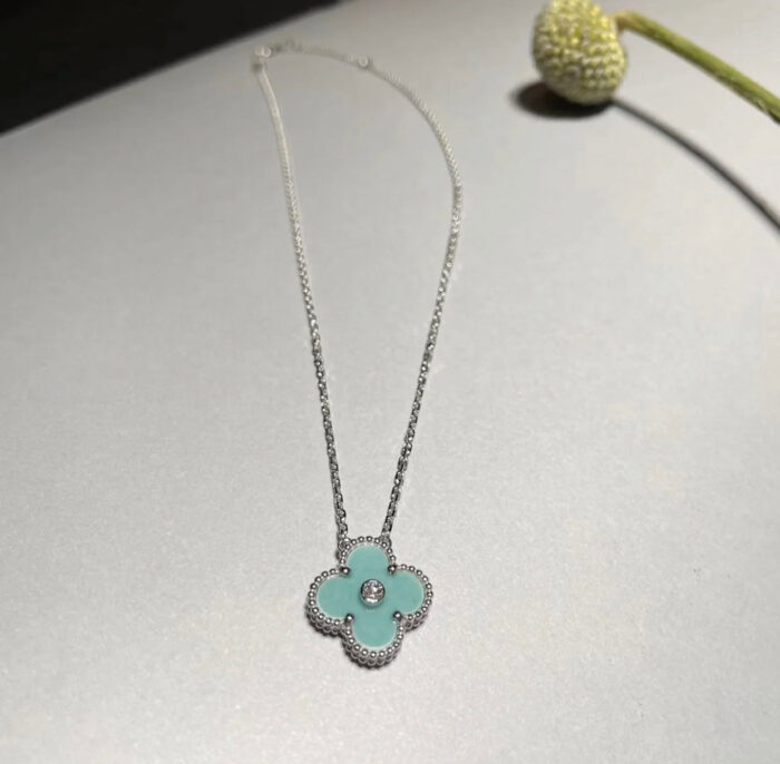 【Valleron Jewelry】CLOVER 1 DIAMOND LIGHT BLUE SILVER NECKLACE - Image 7