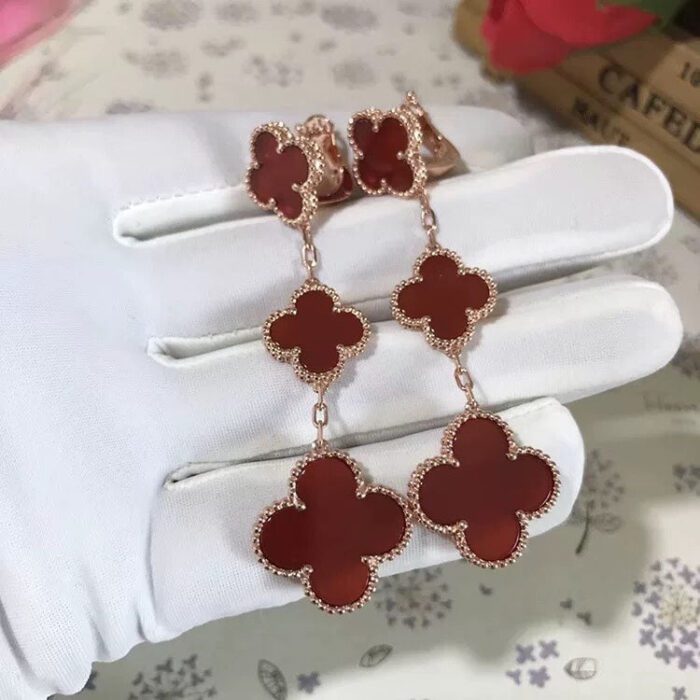 【Valeron Jewelry】CLOVER 3 MOTIF CARNELIAN DROP EARRINGS - Image 1