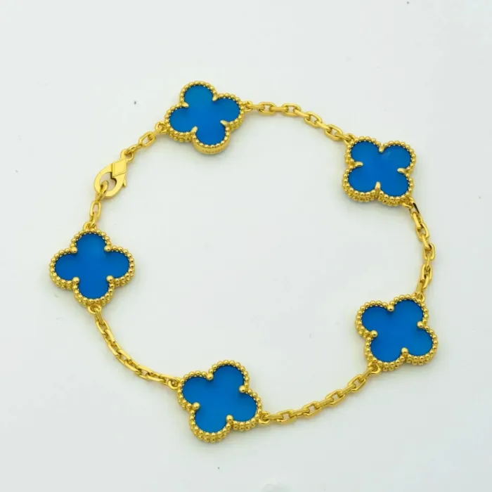 【Valleron Jewelry】CLOVER 5 MOTIFS BLUE AGATE BRACELET - Image 4