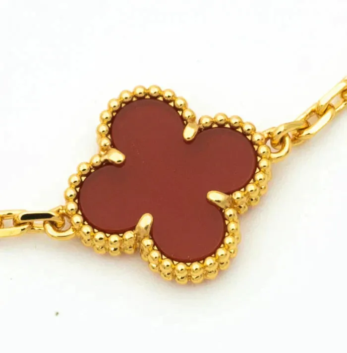 【Valerone Jewelry】CLOVER  5 MOTIFS CARNELIAN GOLD BRACELET - Image 8