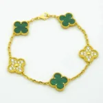 【Valeron Jewelry】CLOVER  5 MOTIF MALACHITE DIAMOND BRACELET - Image 7
