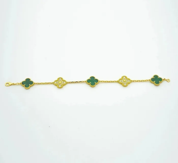 【Valeron Jewelry】CLOVER  5 MOTIF MALACHITE DIAMOND BRACELET - Image 9