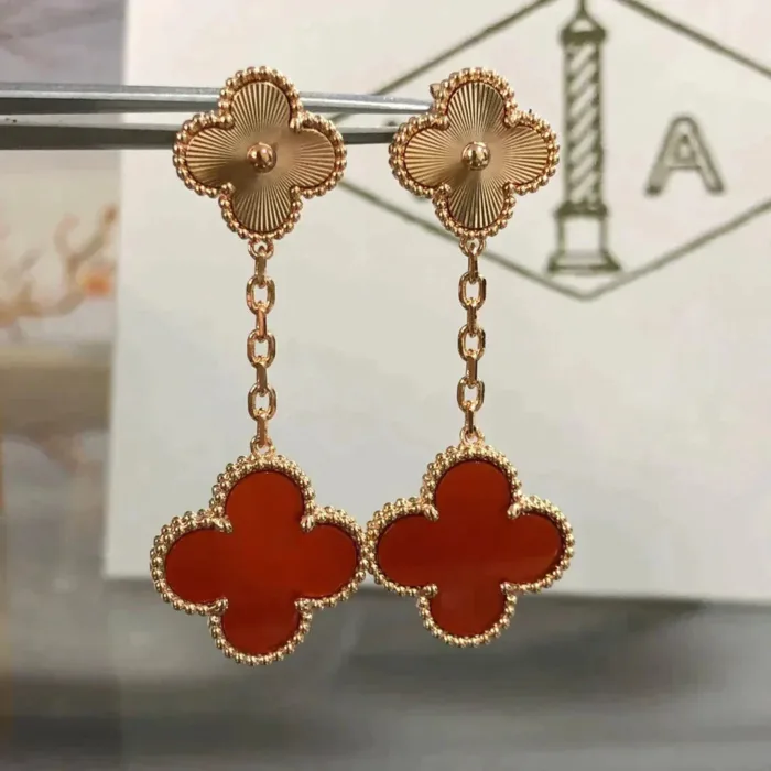 【Valeron Jewelry】CLOVER 2 MOTIF  LASER CARNELIAN EARRINGS - Image 1