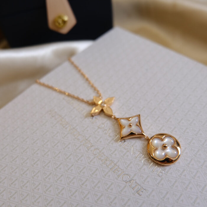 【Valleron Jewelry】COLOR BLOSSOM LARIAT NECKLACE PINK GOLD WHITE MOTHER PEARL AND DIAMOND - Image 7