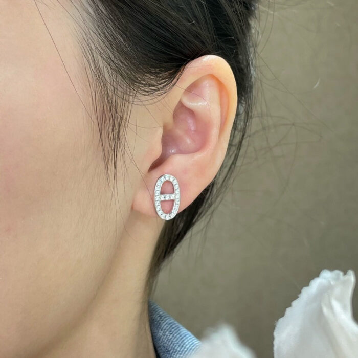 【Valeron Jewelry】HM FULL DIAMOND PIG NOSE STUD EARRINGS - Image 8