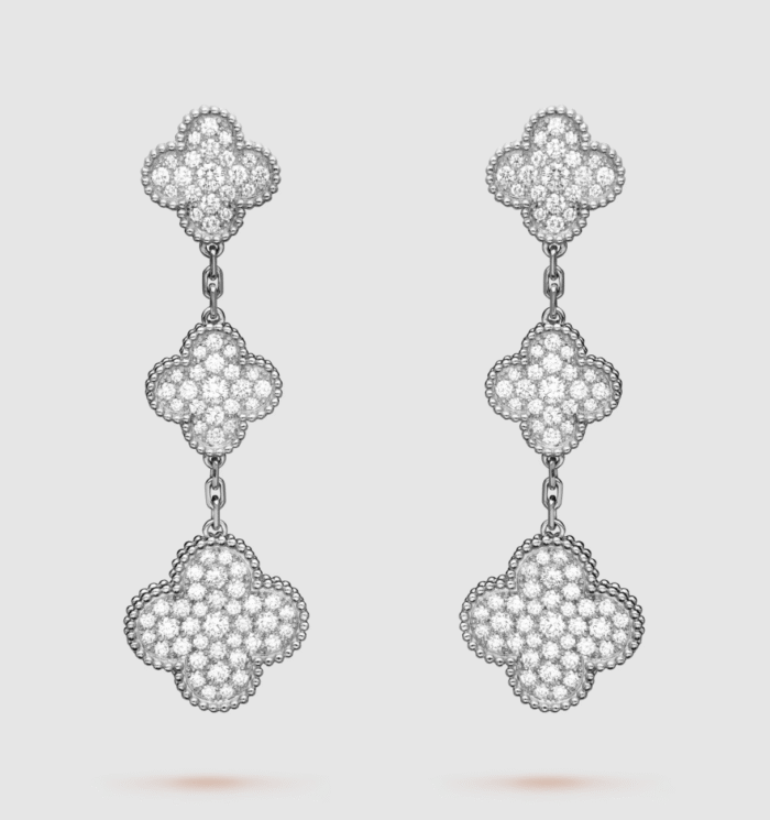 【Valeron Jewelry】CLOVER 3 MOTIF DIAMOND SILVER DROP EARRINGS - Image 1