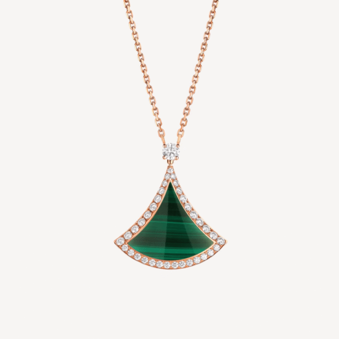 【Valerone Jewelry】DREAM MALACHITE DIAMOND PAVED PINK GOLD NECKLACE - Image 1