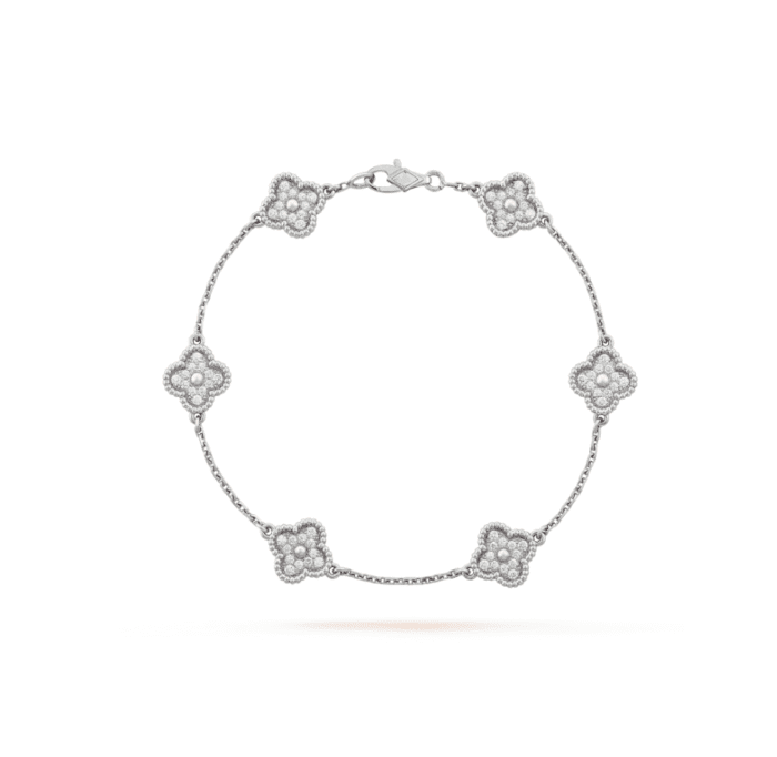 【Valleron Jewelry】CLOVER 6 MOTIF SILVER DIAMOND BRACELET - Image 1