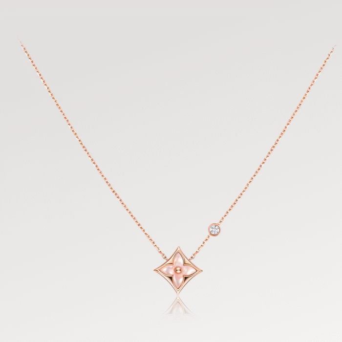 【Valleron Jewelry】STAR PINK MOP 1 DIAMOND PINK GOLD NECKLACE - Image 1
