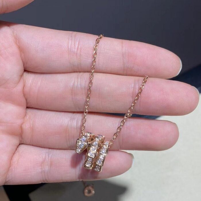 【Valleron Jewelry】SERPENTI PINK GOLD NECKLACE DOUBLE RING DIAMOND - Image 4