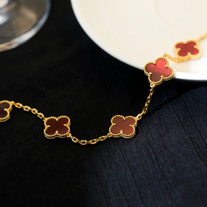 【Valleron Jewelry】CLOVER 5 MOTIFS RED AGATE  BRACELET - Image 4