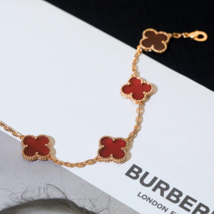 【Valleron Jewelry】CLOVER 5 MOTIFS RED AGATE  BRACELET - Image 5