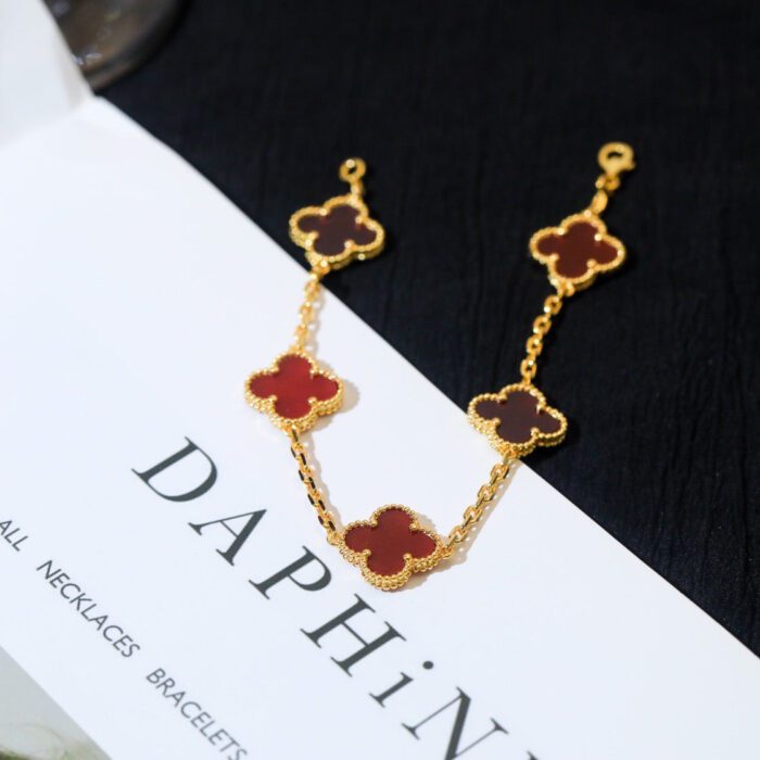 【Valleron Jewelry】CLOVER 5 MOTIFS RED AGATE  BRACELET - Image 6
