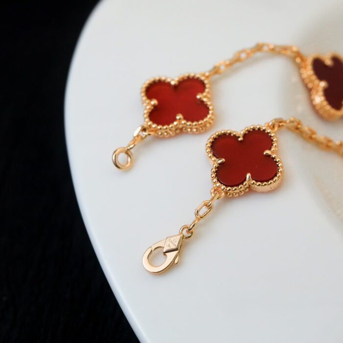 【Valleron Jewelry】CLOVER 5 MOTIFS RED AGATE  BRACELET - Image 10