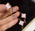 【Valeron Jewelry】CLOVER 5 MOTIFS Pink  AGATE  BRACELET - Image 7