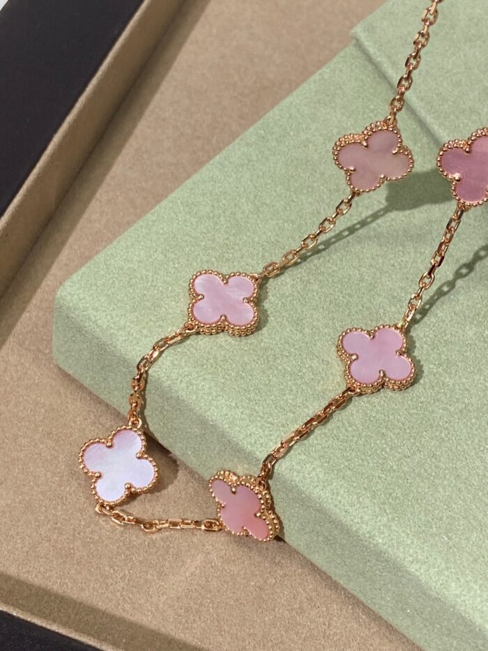 【Valerone Jewelry】Pink Necklace with Ten Clover Designs - Image 7