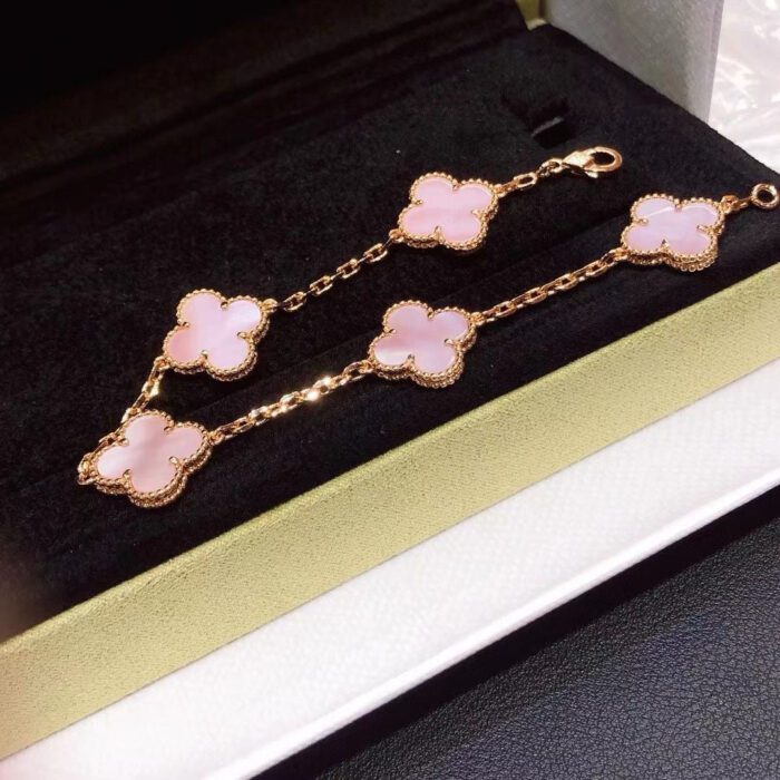 【Valeron Jewelry】CLOVER 5 MOTIFS Pink  AGATE  BRACELET - Image 8