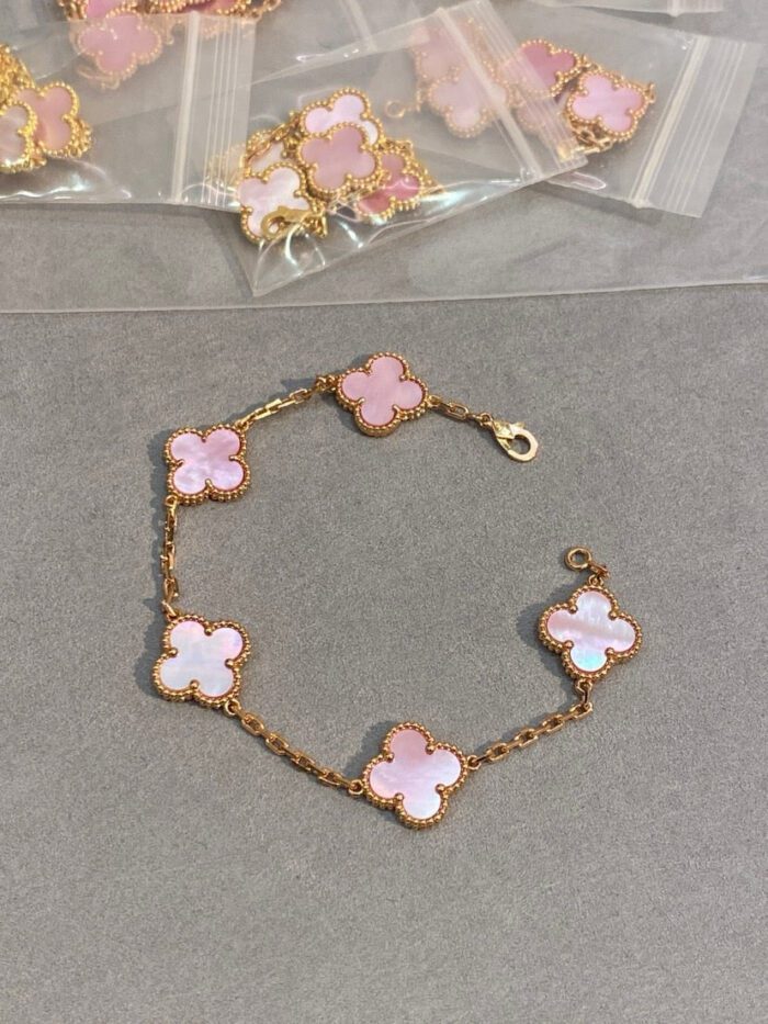【Valeron Jewelry】CLOVER 5 MOTIFS Pink  AGATE  BRACELET - Image 10