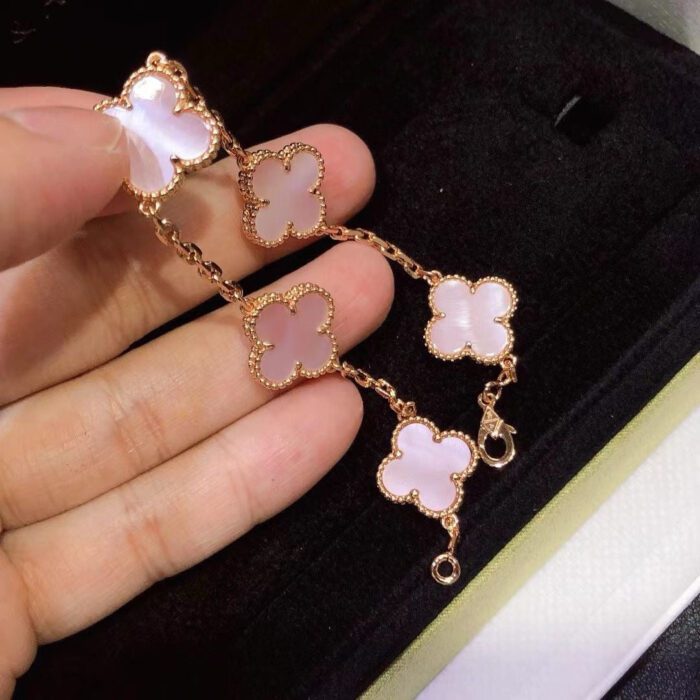 【Valeron Jewelry】CLOVER 5 MOTIFS Pink  AGATE  BRACELET - Image 11