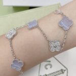 【Valerone Jewelry】CLOVER  5 MOTIF DIAMOND PURPLE CHALCEDONY BRACELET SILVER - Image 9