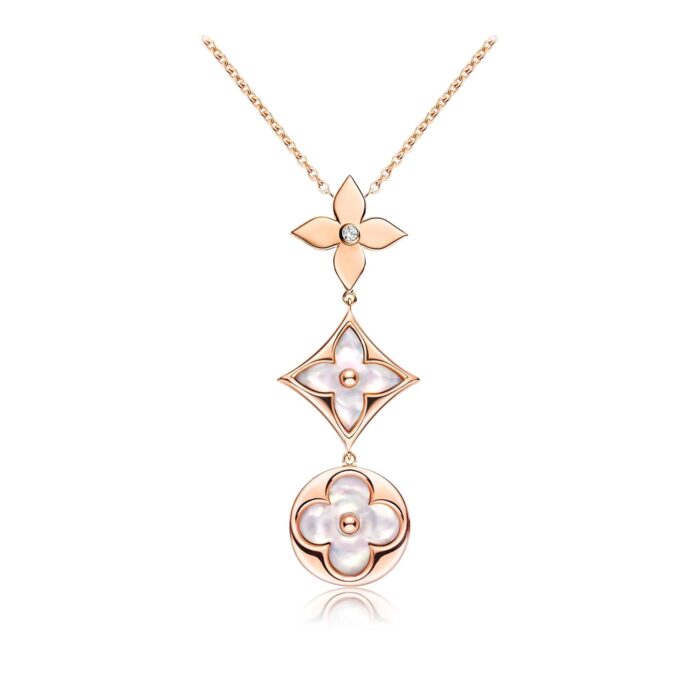【Valleron Jewelry】COLOR BLOSSOM LARIAT NECKLACE PINK GOLD WHITE MOTHER PEARL AND DIAMOND - Image 2