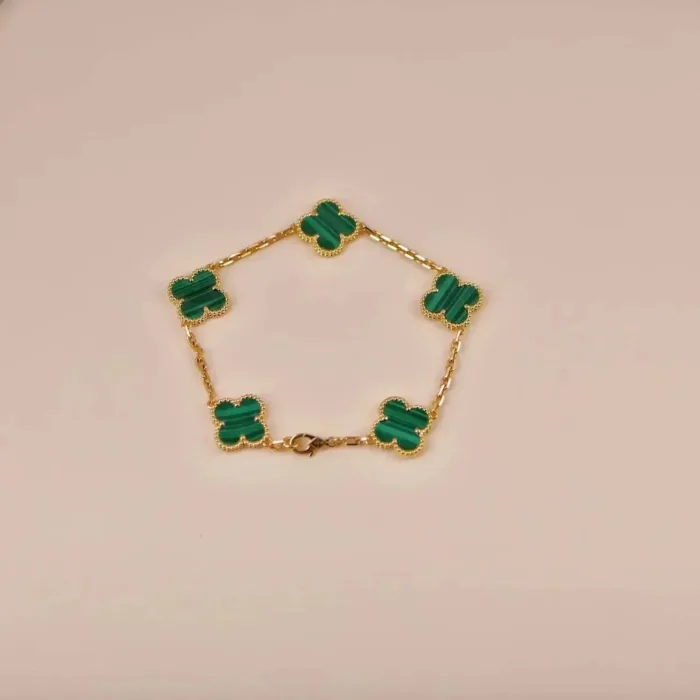 【Valleron Jewelry】CLOVER 5 MOTIFS MALACHITE BRACELET - Image 7