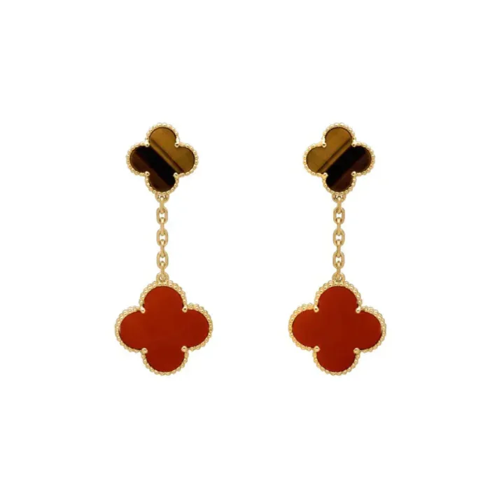【Valeron Jewelry】CLOVER  2 MOTIF  TIGER EYE CARNELIAN EARRINGS - Image 2