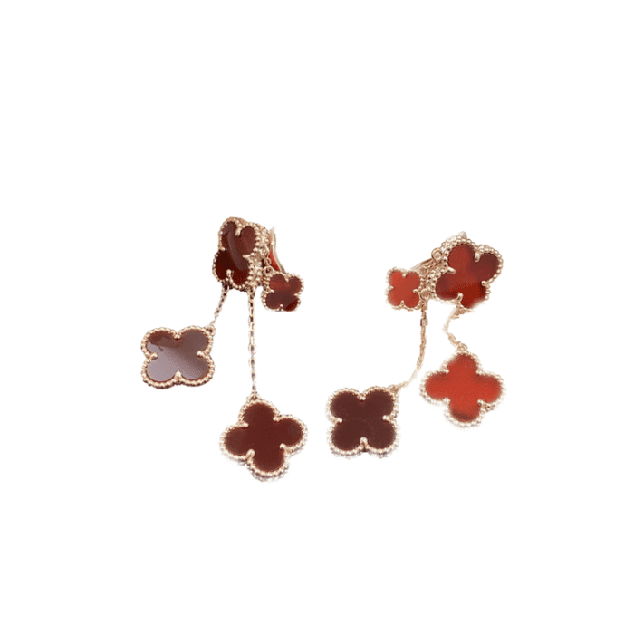 【Valeron Jewelry】CLOVER EARRINGS CARNELIAN 4 MOTIFS PINK GOLD - Image 1