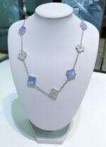 【Valeron Jewelry】CLOVER 10 MOTIFS CHALCEDONY DIAMONDS SILVER NECKLACE