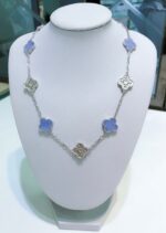 【Valeron Jewelry】CLOVER 10 MOTIFS CHALCEDONY DIAMONDS SILVER NECKLACE - Image 2