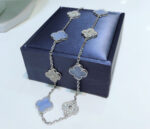 【Valeron Jewelry】CLOVER 10 MOTIFS CHALCEDONY DIAMONDS SILVER NECKLACE - Image 3