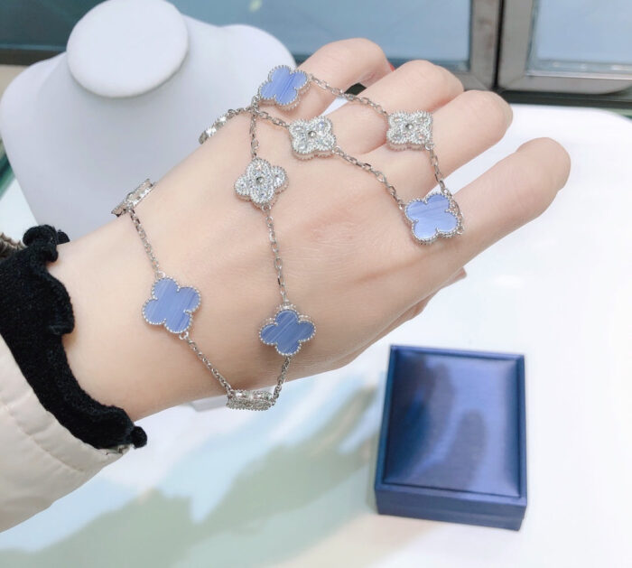 【Valeron Jewelry】CLOVER 10 MOTIFS CHALCEDONY DIAMONDS SILVER NECKLACE - Image 7