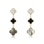 【Valeron Jewelry】CLOVER EARRINGS GOLD ONYX MOP 3 MOTIF - Image 2